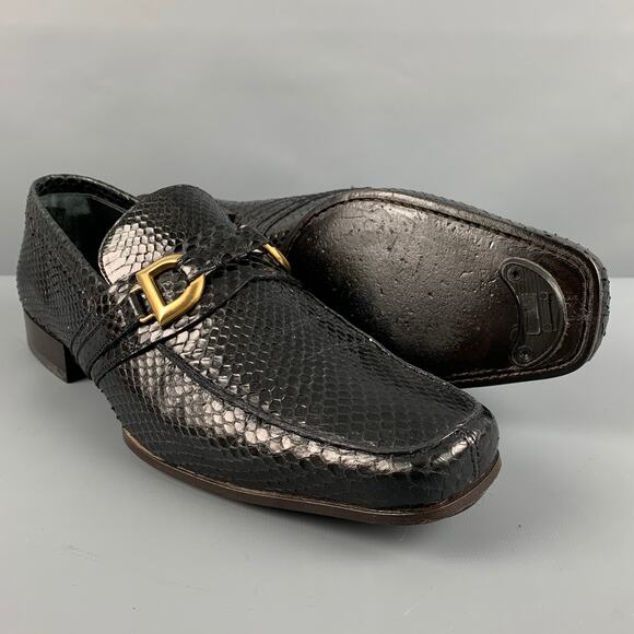 DOLCE & GABBANA Size 7 Black Textured Leather Slip On Loafers - Picture 5 of 9